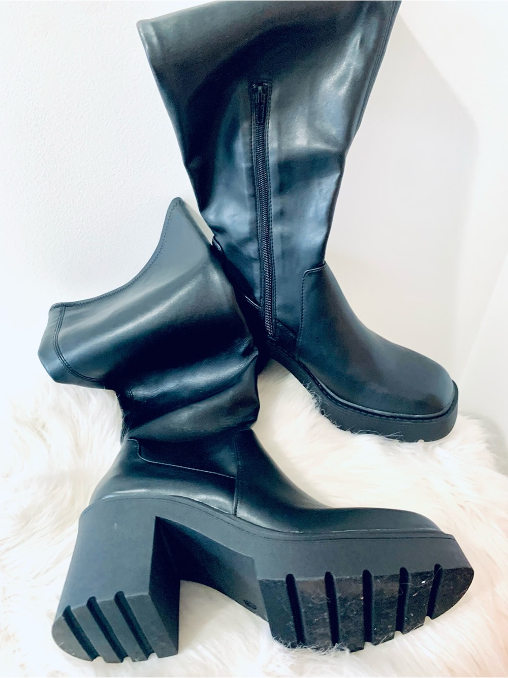Black Knee-High Chunky Platform Boots